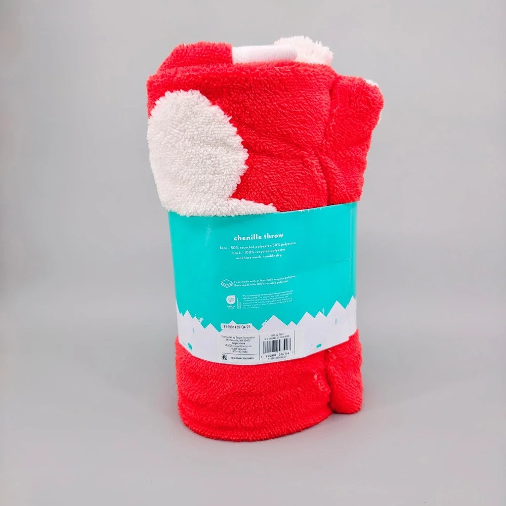 Pillowfort Chenille Throw Blanket Red White Hearts 50x60 Kids Bedding Soft New